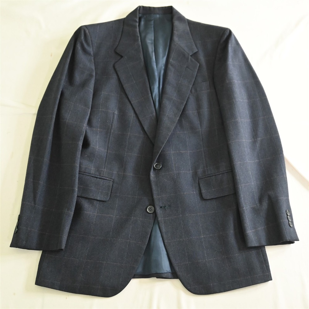 Vtg Alberto Giani 40R Blue Windowpane Flannel Wool Sport Coat Blazer Suit Jacket